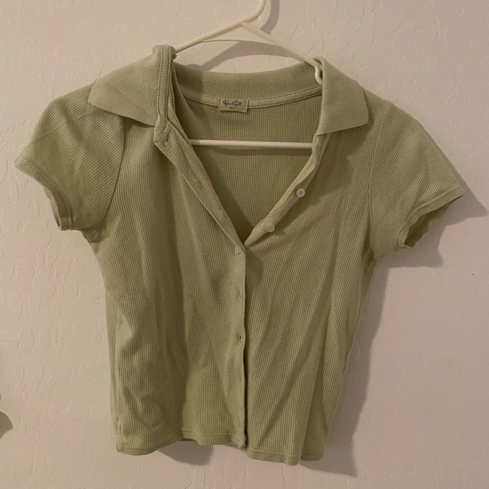 Brandy Melville green button up top